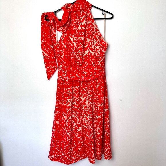 Cynthia Steffe Red White Halter Tie Neck Dress, Size 4 - Picture 6 of 10